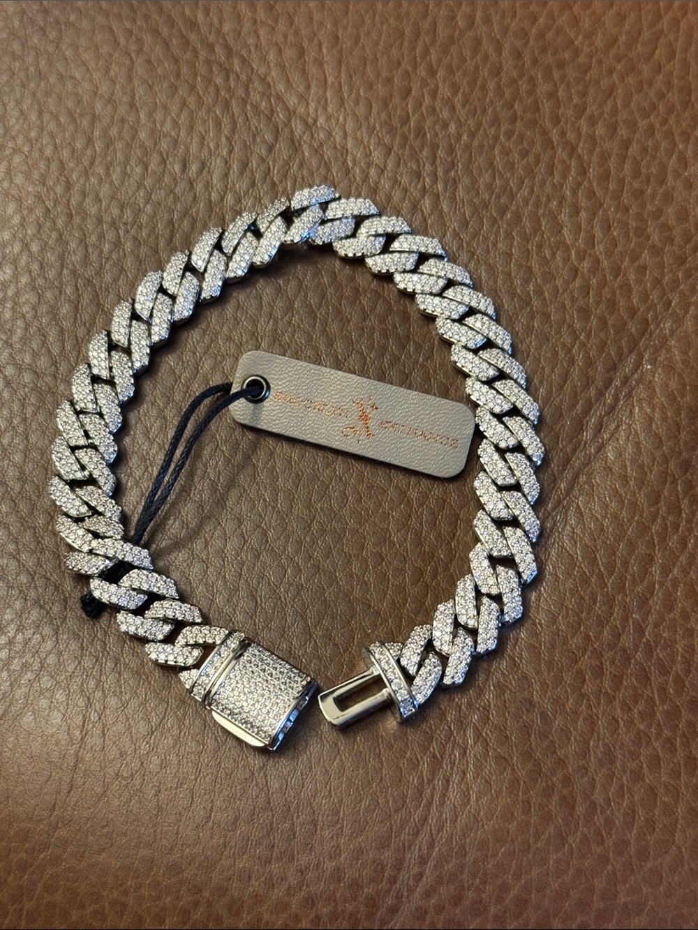 New men’s Iced-Out pave crystal Miami Cuban link bracelet with box clasp